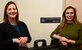 Courtney Sumner, left, and Edith Wegner both with the Violence Prevention Program, pose for a photo at their office during Domestic Violence Awareness Month, Oct. 29, 2019. The Air Force-wide Violence Prevention Program, in its second year, uses strategies and training from the Sexual Assault Prevention and Response Program and the Suicide Prevention Program. (U.S. Air Force photo by Jessie Perkins)