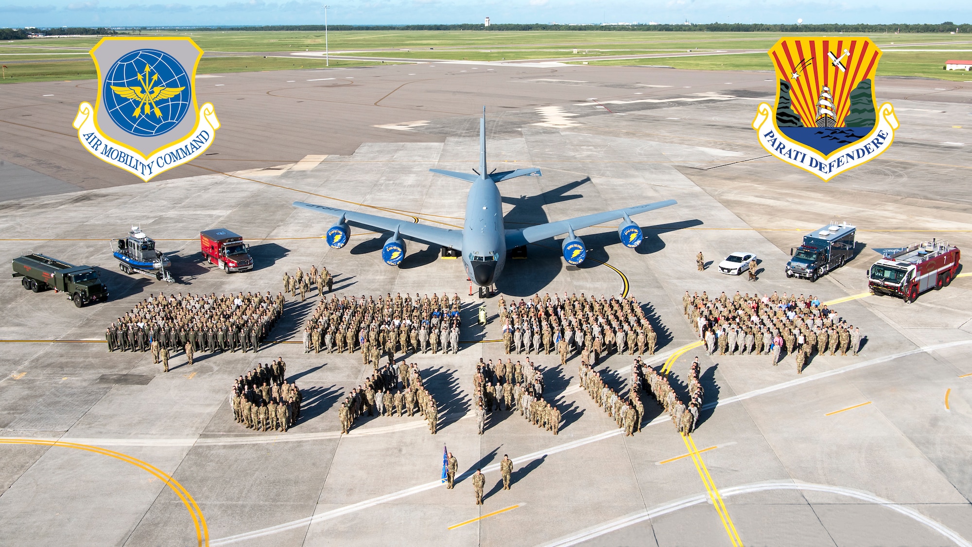 Personnel of the 6th Air Refueling Wing gather for a group photo at MacDill Air Force Base, Fla., Oct. 30, 2019.