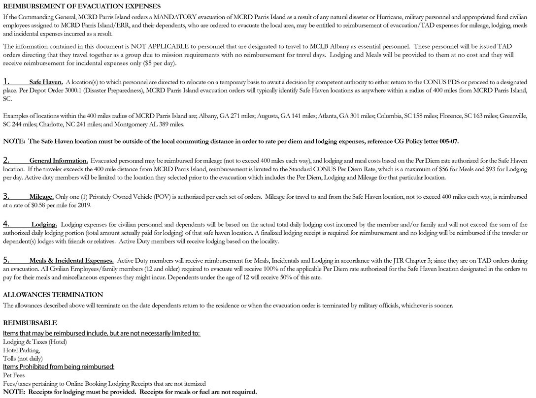 Information on reimbursement for travel.