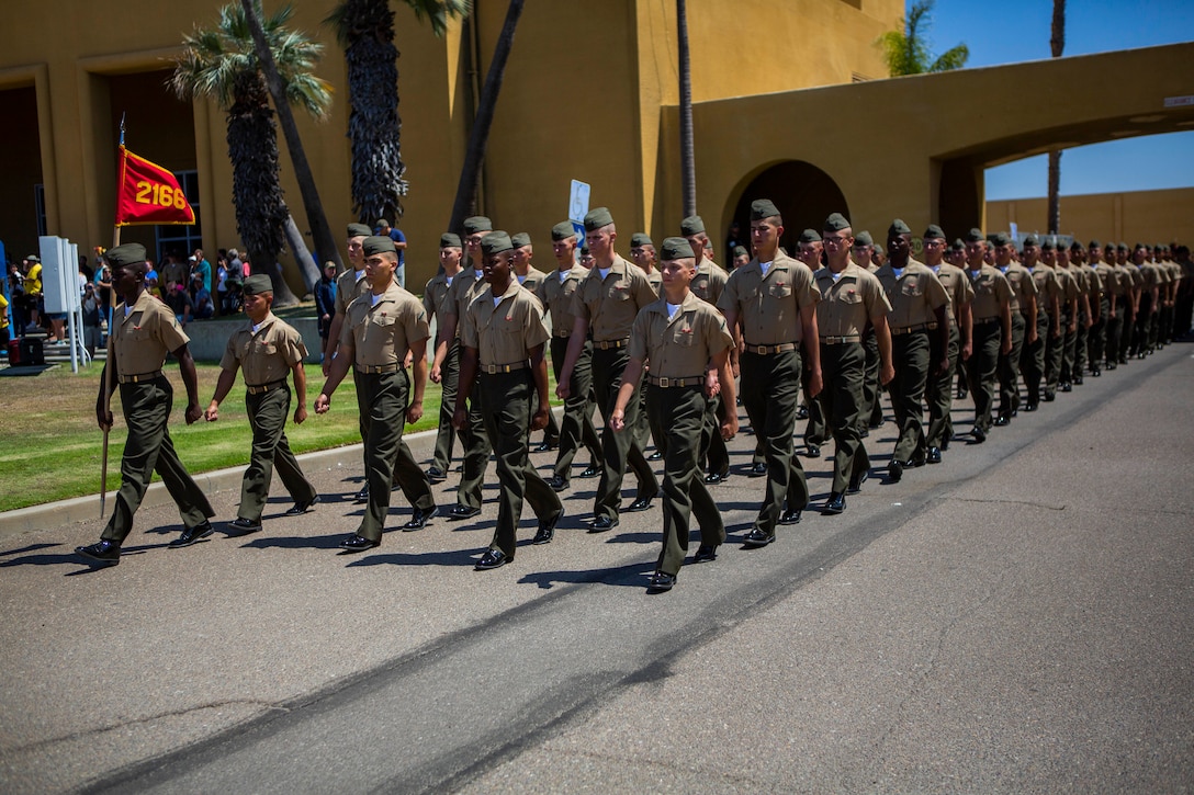 Marines march in formation.