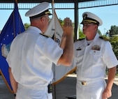 IMAGE: DAHLGREN, Va. (Aug. 30, 2019) – Rear Adm. Eric Ver Hage, Naval Sea Systems Command Warfare Centers commander, left, promotes Cmdr. Casey Plew to the rank of captain before family, friends, and colleagues at Naval Surface Warfare Center Dahlgren Division (NSWCDD). It was Plew’s second ceremony marking a career milestone in four months. The new Navy captain took command of NSWCDD – the Naval Sea System Command’s largest Naval Warfare Center – at a ceremony held on the Potomac River Test Range in April.