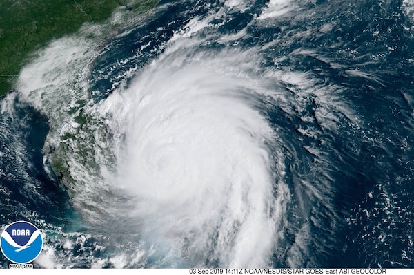 Satellite image of Hurricane Dorian just of the coast of Florida on Sept. 3, 2019. Image Courtesy National Hurricane Center, NOAA.
