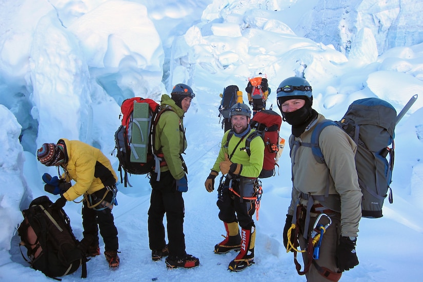 Navigating the Khumbu Icefall.