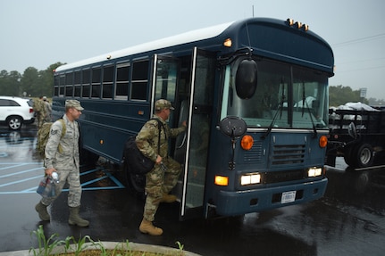 A group of 32 Airmen from the South Carolina Air National Guard's 169th Fighter Wing at McEntire Joint National Guard Base, in Eastover, South Carolina prepare to depart for Bluffton, South Carolina, Sept. 1, 2019, to provide Hurricane Dorian response support to civilian partners.