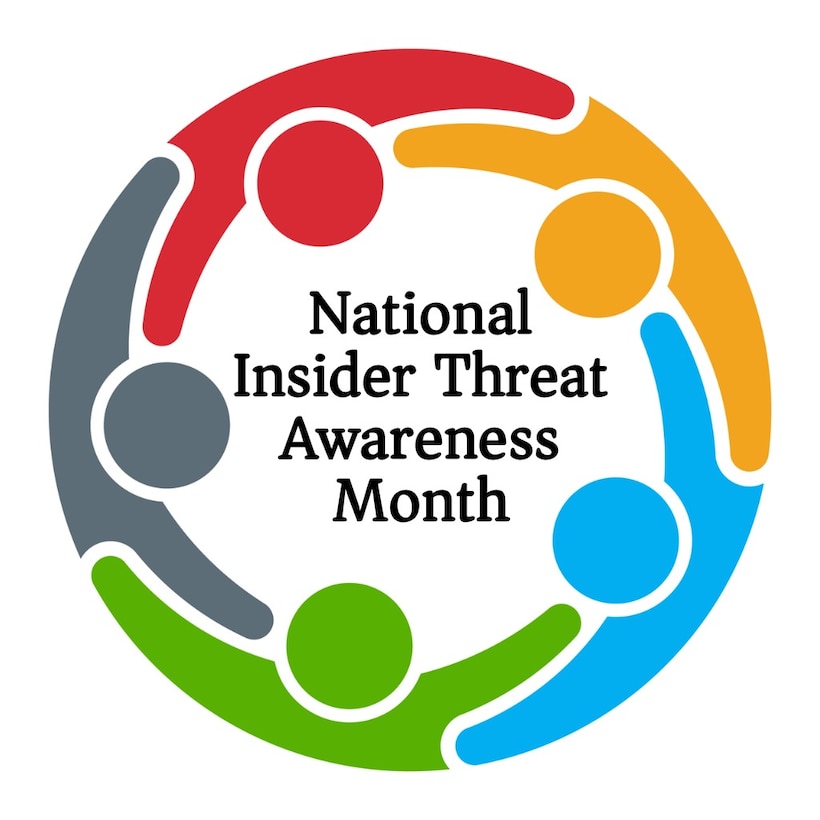 A graphic featuring a man with his head resting in his hands bears the words “Most Insider threats display concerning behaviors prior to engaging in negative events.  If you see something, say something!”