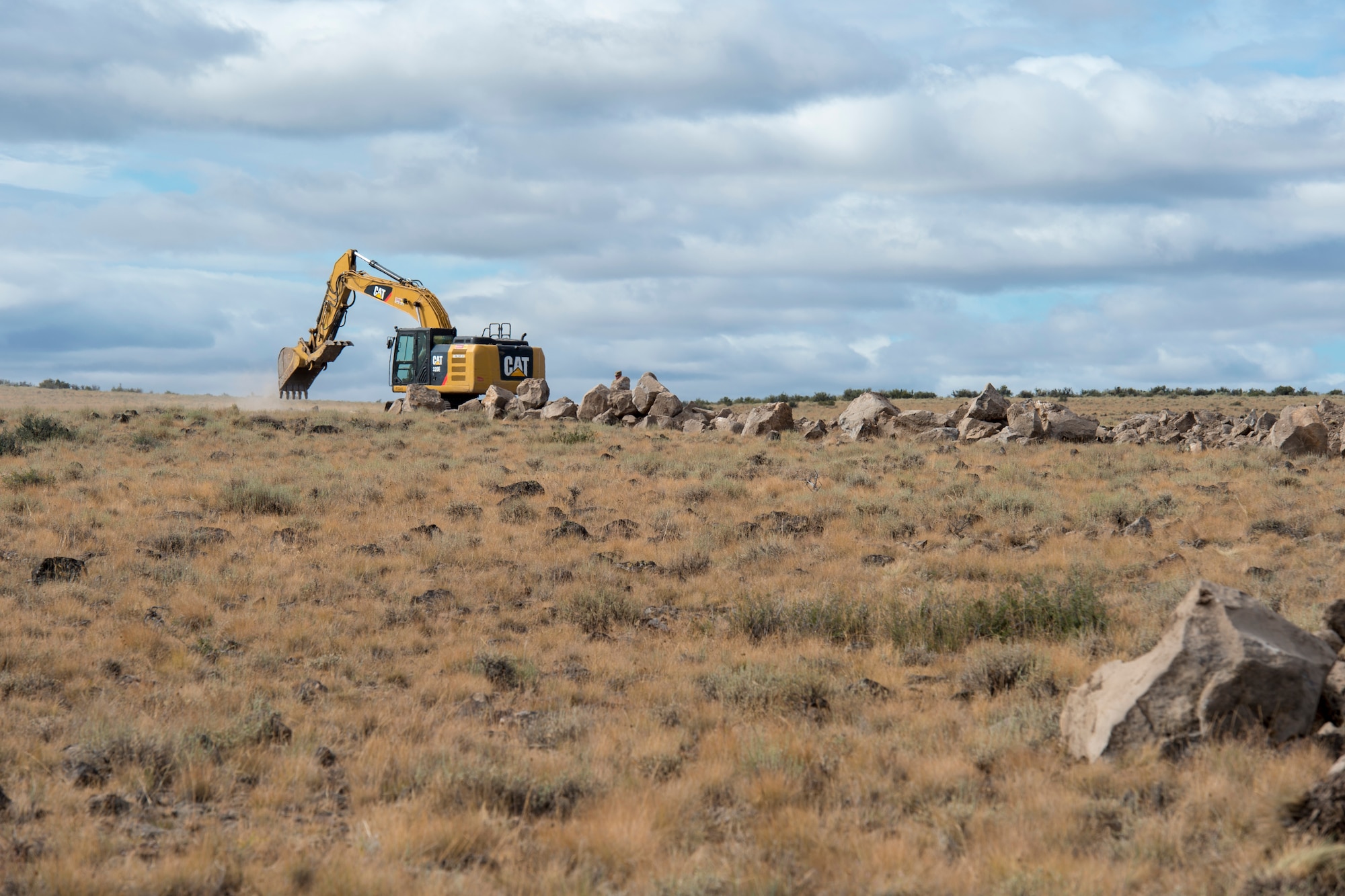U.S. Air Force Airmen assigned to the 124th Fighter Wing, Idaho Air National Guard, and U.S. Army Soldiers assigned to the 116th Cavalry Brigade Combat Team, Idaho National Guard, help repair and build new roads for the Shoshone-Paiute Tribe during Innovative Readiness Training at the Duck Valley Reservation Aug. 22, 2019. The IRT provides joint-training opportunities that increase deployment readiness while benefitting communities. (U.S. Air National Guard photo by Senior Airman Mercedee Wilds)