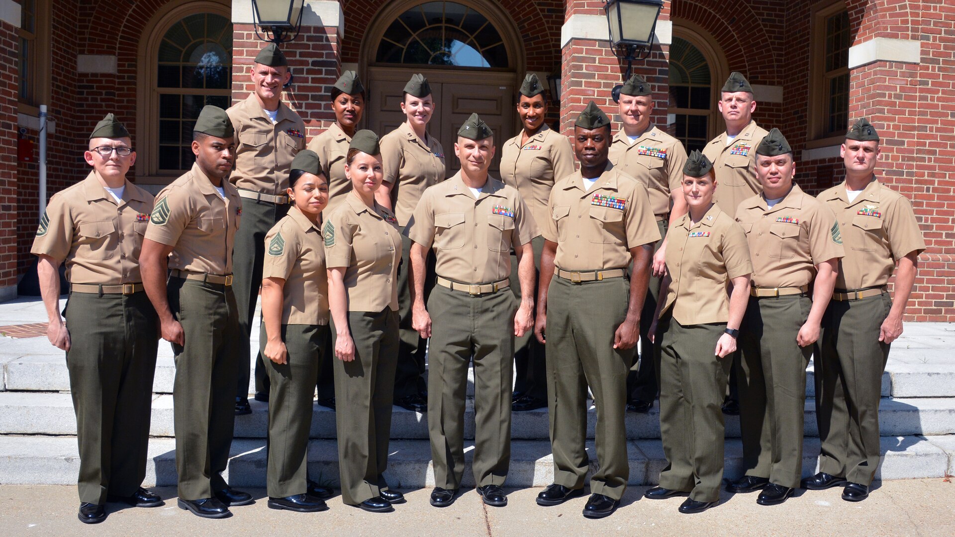 DLA Aviation’s Marine Corps Customer Facing Division servicemembers pose for a picture at Defense Supply Center Richmond, Virginia, May 30. When the Marines return to their operational units, they’ll have an understanding of how “big” DLA works and the ability to train and advise their fellow Marines in DLA procurement processes. Photo by Jackie Roberts
