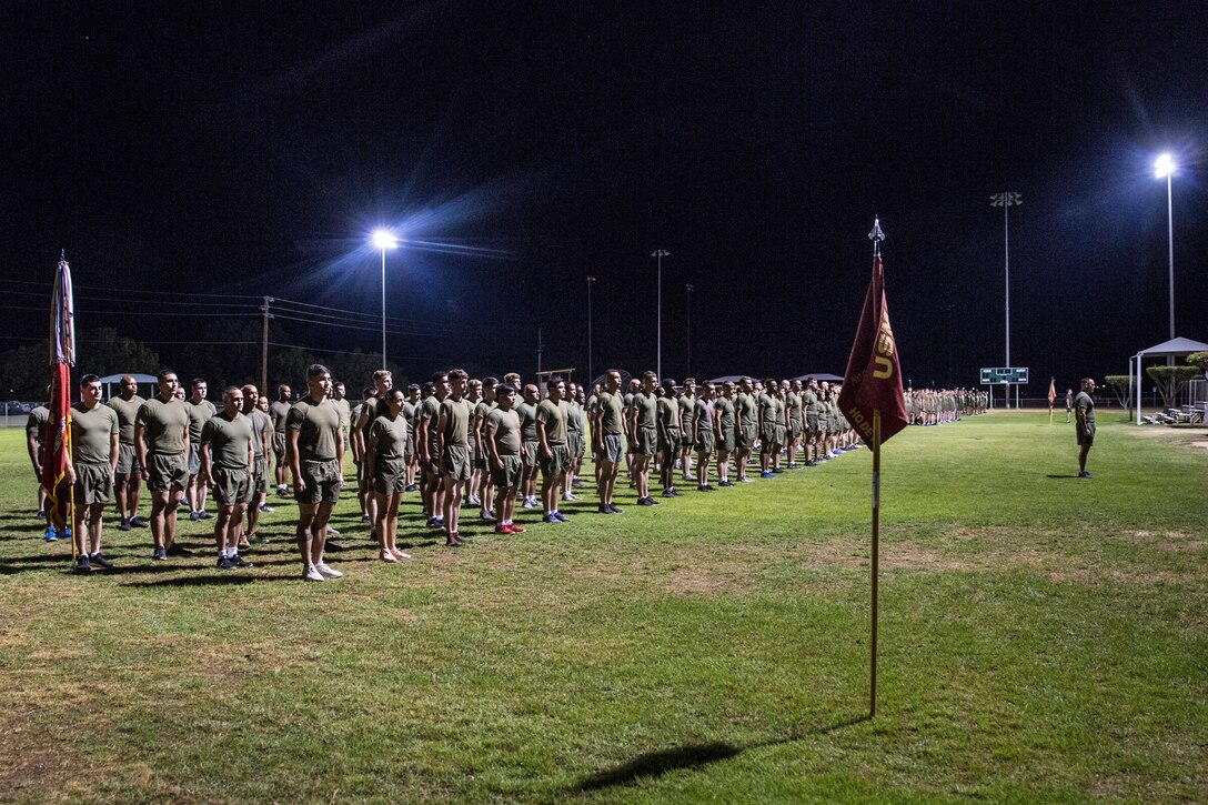 U.S. Marines with Marine Air Control Squadron (MACS) 1 participate in their motivational run at Marine Corps Air Station Yuma, Ariz., August 30, 2019. The unit conducted their motivational run to start off their 96-hour liberty period for Labor Day. (U.S. Marine Corps photo by Cpl. Sabrina Candiaflores)