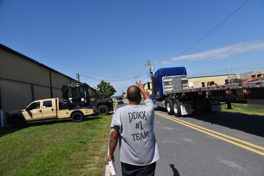 Members of the DLA Distribution Expeditionary team load supplies and equipment to support Hurricane Dorian relief efforts Aug. 28. Twenty-one team members are deployed to support the Federal Emergency Management Agency's Incident Staging Base at Maxwell Air Force Base in Montgomery, Alabama.