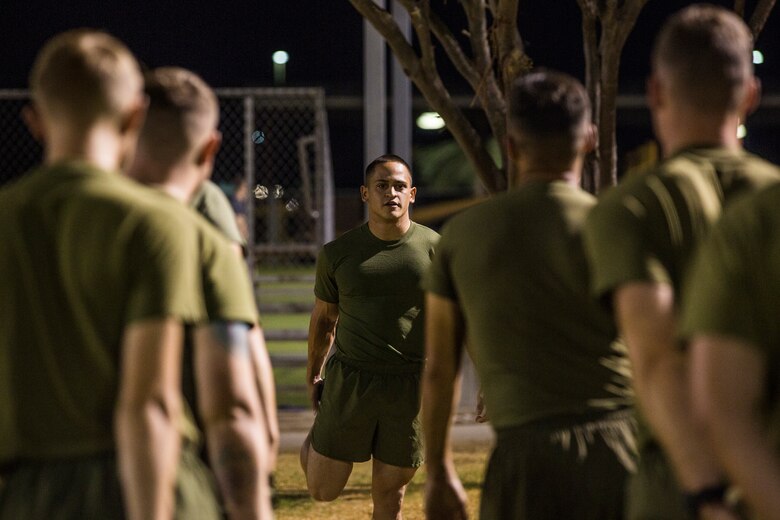U.S. Marines with Marine Air Control Squadron (MACS) 1 participate in their motivational run at Marine Corps Air Station Yuma, Ariz., August 30, 2019. The unit conducted their motivational run to start off their 96-hour liberty period for Labor Day. (U.S. Marine Corps photo by Cpl. Sabrina Candiaflores)