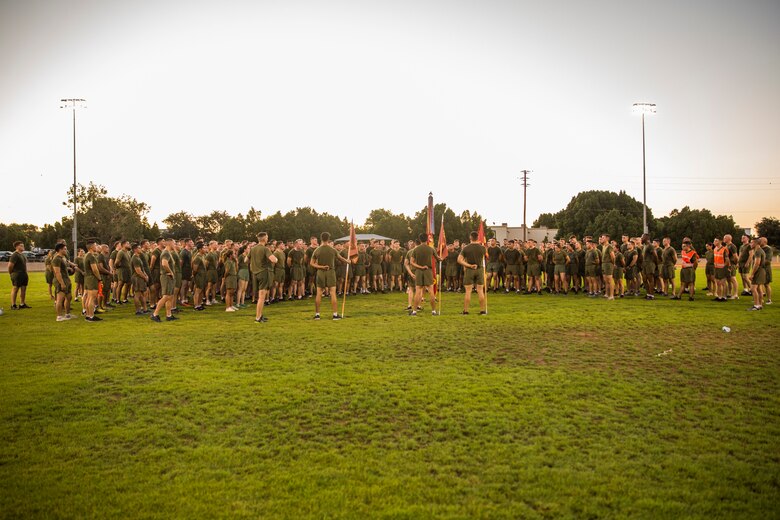 U.S. Marines with Marine Air Control Squadron (MACS) 1 participate in their motivational run at Marine Corps Air Station Yuma, Ariz., August 30, 2019. The unit conducted their motivational run to start off their 96-hour liberty period for Labor Day. (U.S. Marine Corps photo by Cpl. Sabrina Candiaflores)