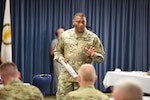 Maj. Gen. Patrick D. Sargent, commander, Health Readiness Center of Excellence, giving opening remarks at the Operational Medicine Summit at Joint Base San Antonio-Fort Sam Houston Aug. 26.