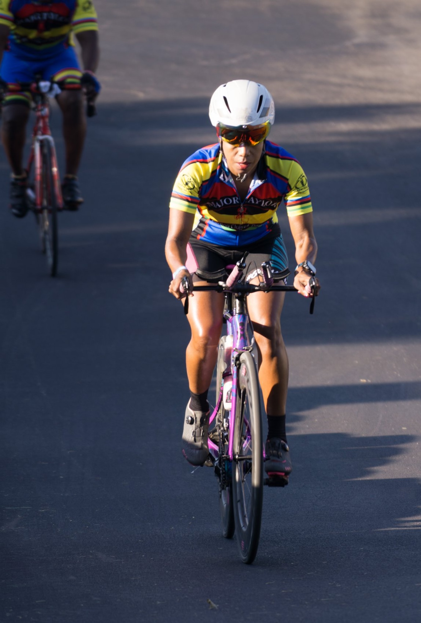 Col. Yvonne Spencer rides in the Major Taylor Cycling Club of Dayton Signature Ride July 13 in Dayton, Ohio. Spencer is the commander of AFIMSC Detachment 6 at Wright-Patterson Air Force Base, Ohio.