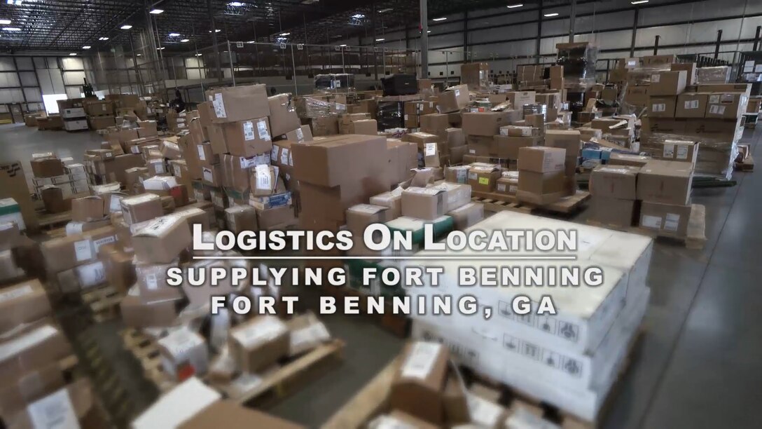 Hundreds of boxes are stacked in a warehouse located in Fort Benning, Georgia.