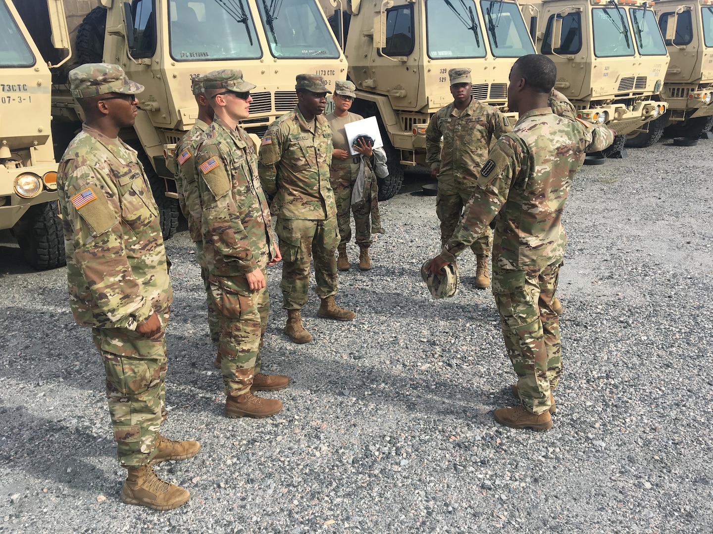 Virginia National Guard Soldiers assigned to the Virginia Beach-based 1173rd Transportation Company, 1030th Transportation Battalion, 329th Regional Support Group conduct maintenance checks on their tactical trucks to prepare for possible Hurricane Dorian response operations Sept. 4, 2019, in Virginia Beach, Virginia.