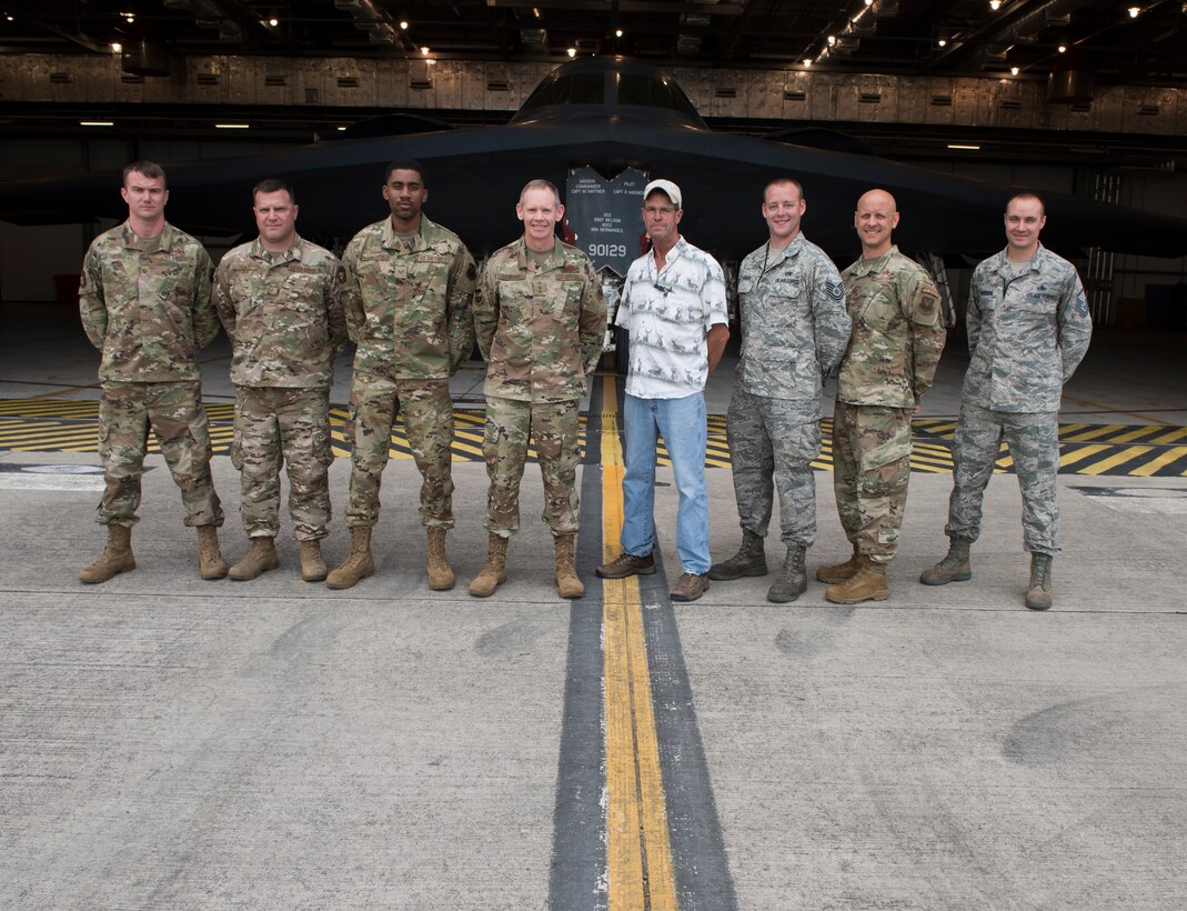 Major General James Dawkins Jr., Eighth Air Force commander, poses for a photo with members of the 509th Bomb Wing, on August 27, 2019, at Royal Air Force Base Fairford, England. Members of Whiteman Air Force Base, Missouri, along with along strategic partners have deployed as part of a Bomber Task Force to the European Command area of operations to conduct theater integration and flying training. (U.S. Air Force photo by Staff Sgt. Kayla White)