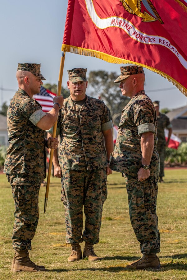 U.S. Marine Corps Lt. Gen. David G. Bellon assumes command of Marine Forces Reserve and Marine Forces North, at Marine Corps Support Facility New Orleans, Sept. 4, 2019.  (U.S. Marine Corps photo by Pfc. Leslie Alcaraz)