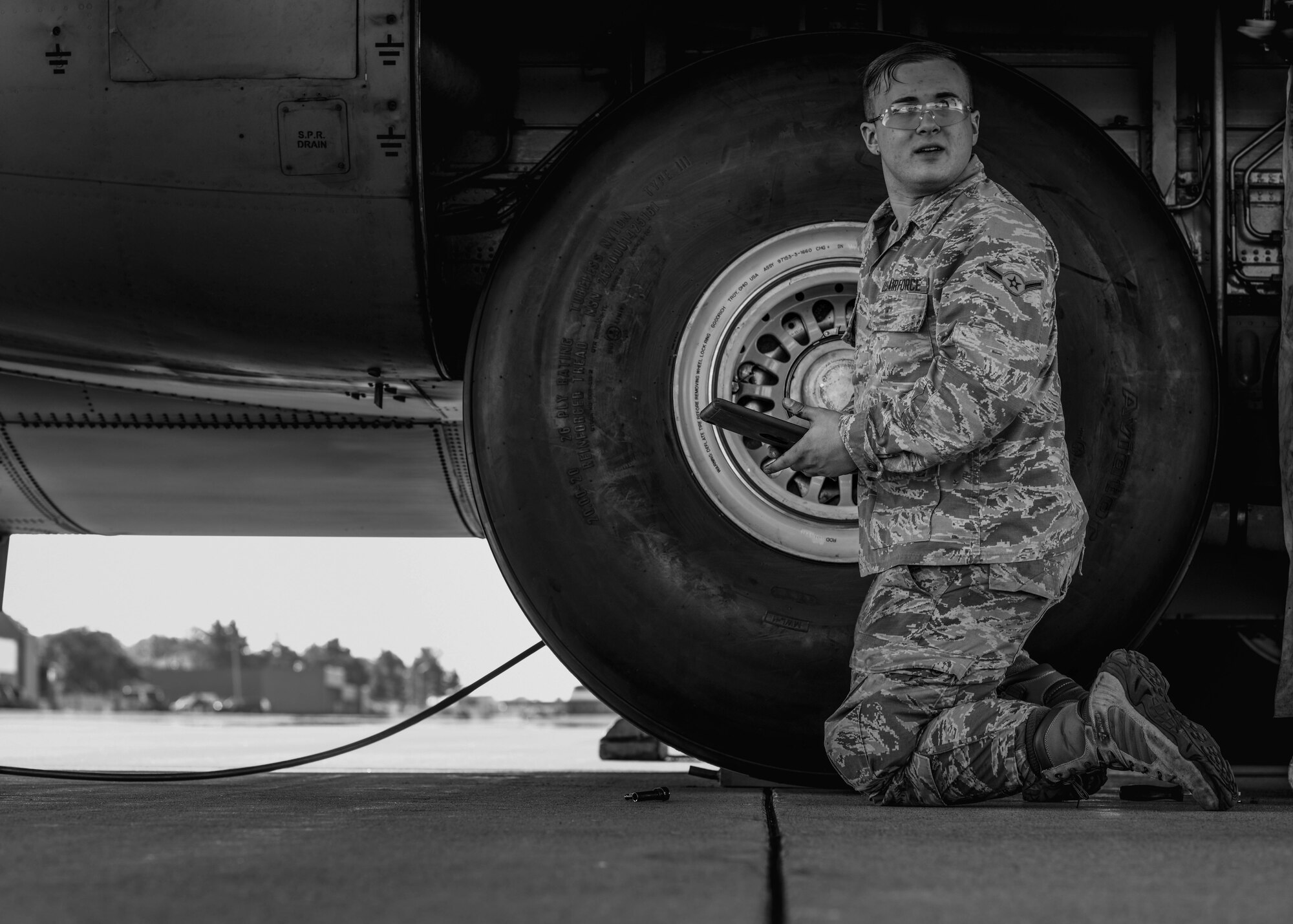 Members from the 910th Maintenance Group spent the morning changing a tire on an aircraft due to the normal wear and tear of routine takeoffs and landings.