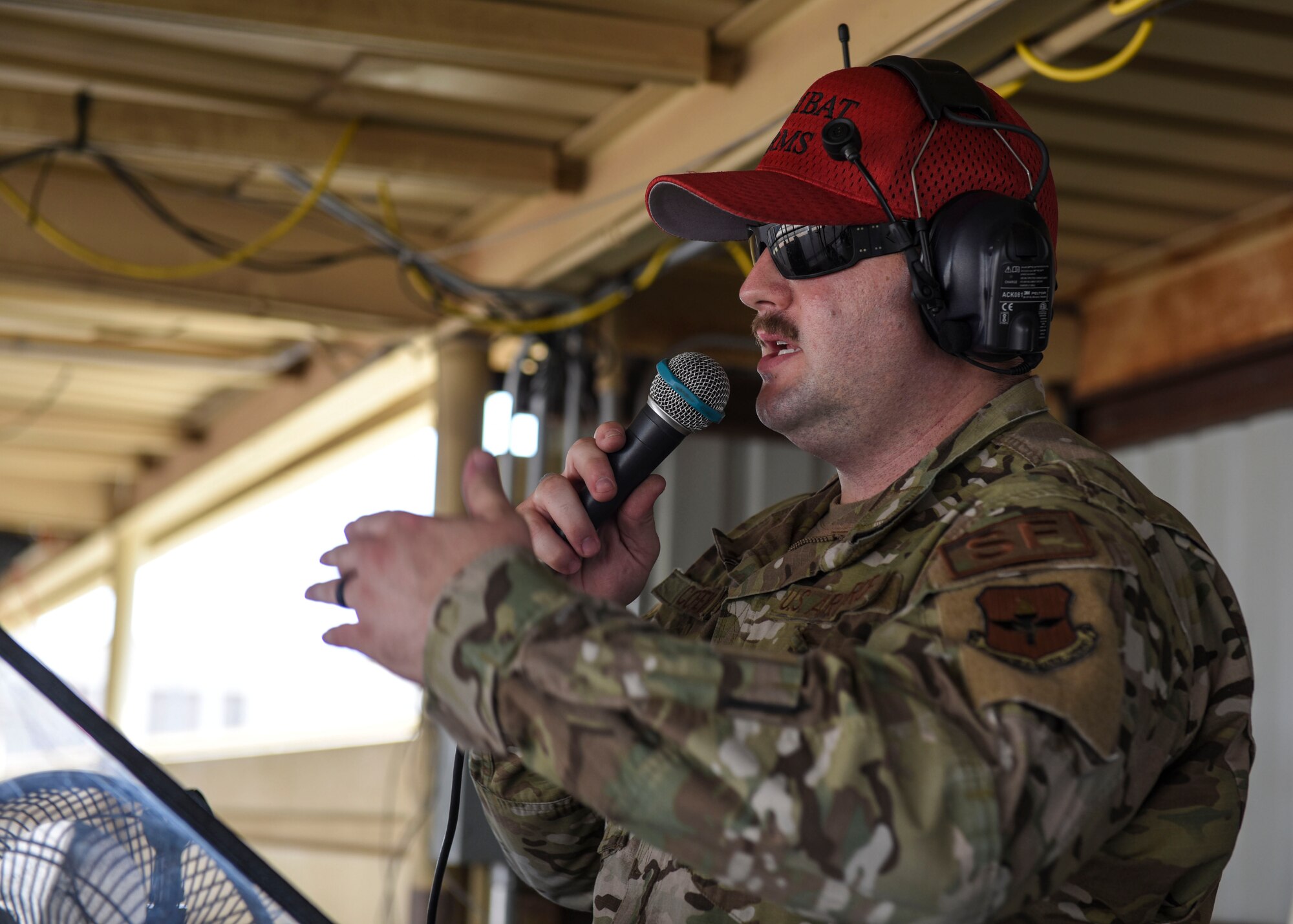Staff Sgt. Mitchell Coffey, 377th Security Forces Squadron combat arms instructor, performs a safety brief at Sheppard Air Force Base, Sept. 6, 2019. Strict weapon safety is a crucial part of handling weapons and its enforcement ensures the saefty of Airmen and those around them. (U.S. Air Force photo by Senior Airman Ilyana A. Escalona)