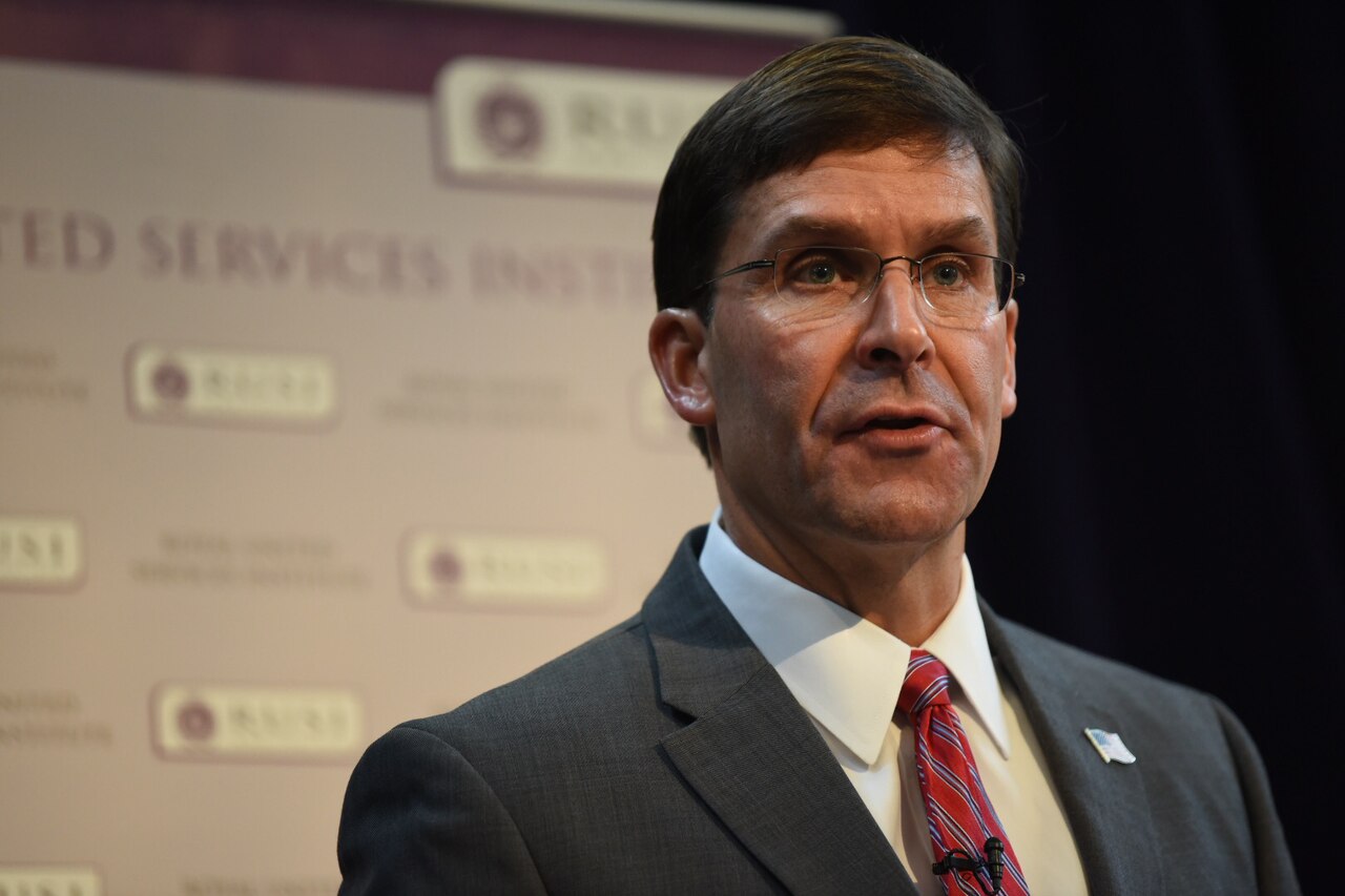 Defense Secretary Dr. Mark T. Esper speaks.