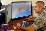 178th Wing members analyzing airborne and commercial satellite imagery remotely from the 178th Wing, Springfield Ohio Air National Guard base, providing information to a liaison officer located in Austin, Texas in relief assistance in the aftermath of Hurricane Harvey.