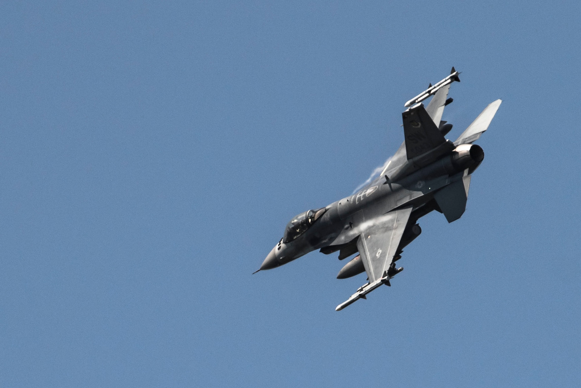 A U.S. Air Force F-16CM Viper return to Shaw Air Force Base, South Carolina, Sept. 6, 2019, from Barksdale Air Force Base, Louisiana, after evacuating Sept. 4, 2019 before Hurricane Dorian’s arrival.