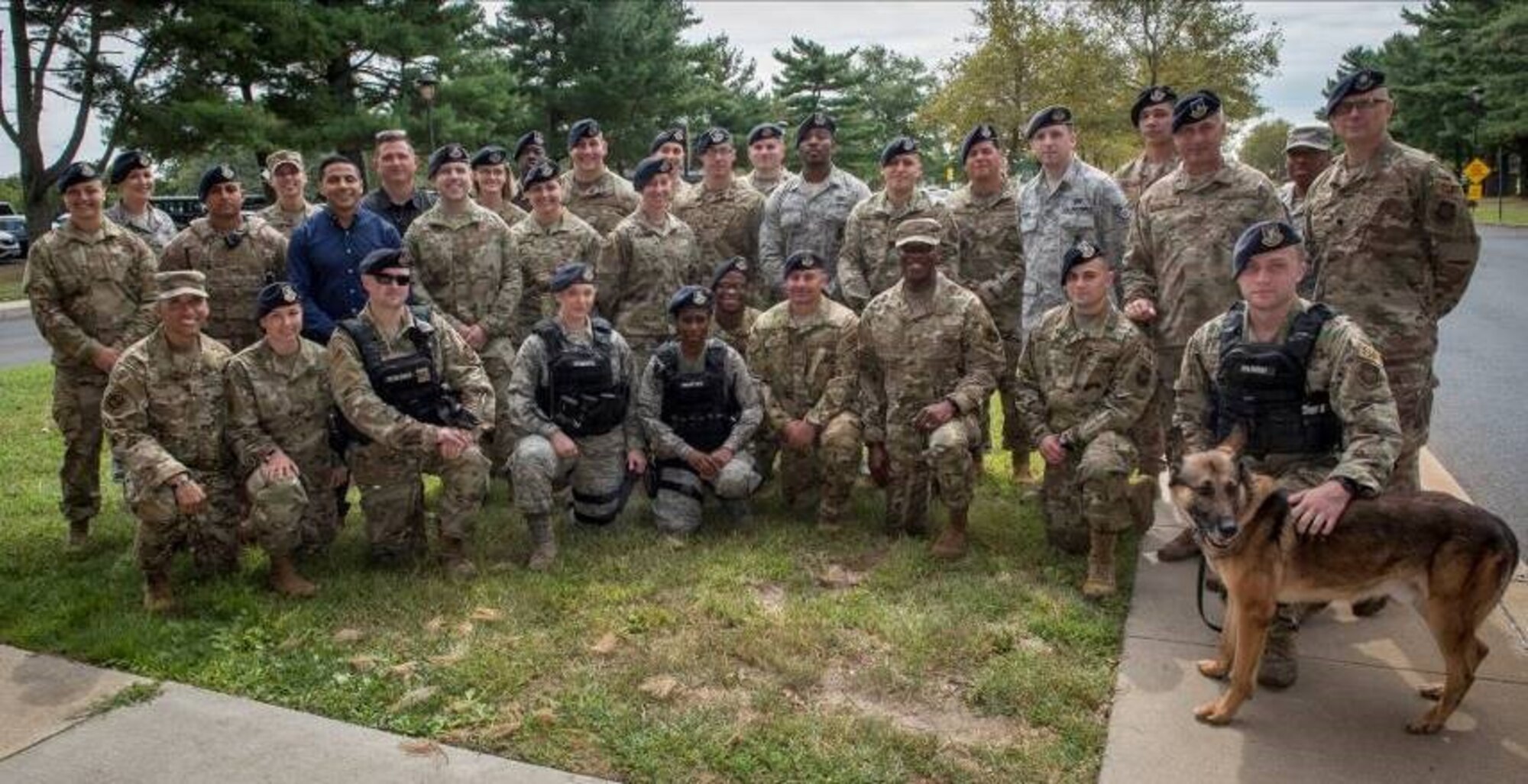 Chief Master Sergeant of the Air Force Kaleth O. Wright meets with Airmen from the 87th Security Forces Squadron on Joint Base McGuire-Dix-Lakehurst, New Jersey, during a visit Sept. 5, 2019. Being the year of the defender, Wright spoke on how the Air Force is prioritizing revitalization of equipment and procedures for Security Forces to better suit them in their day-to-day jobs.