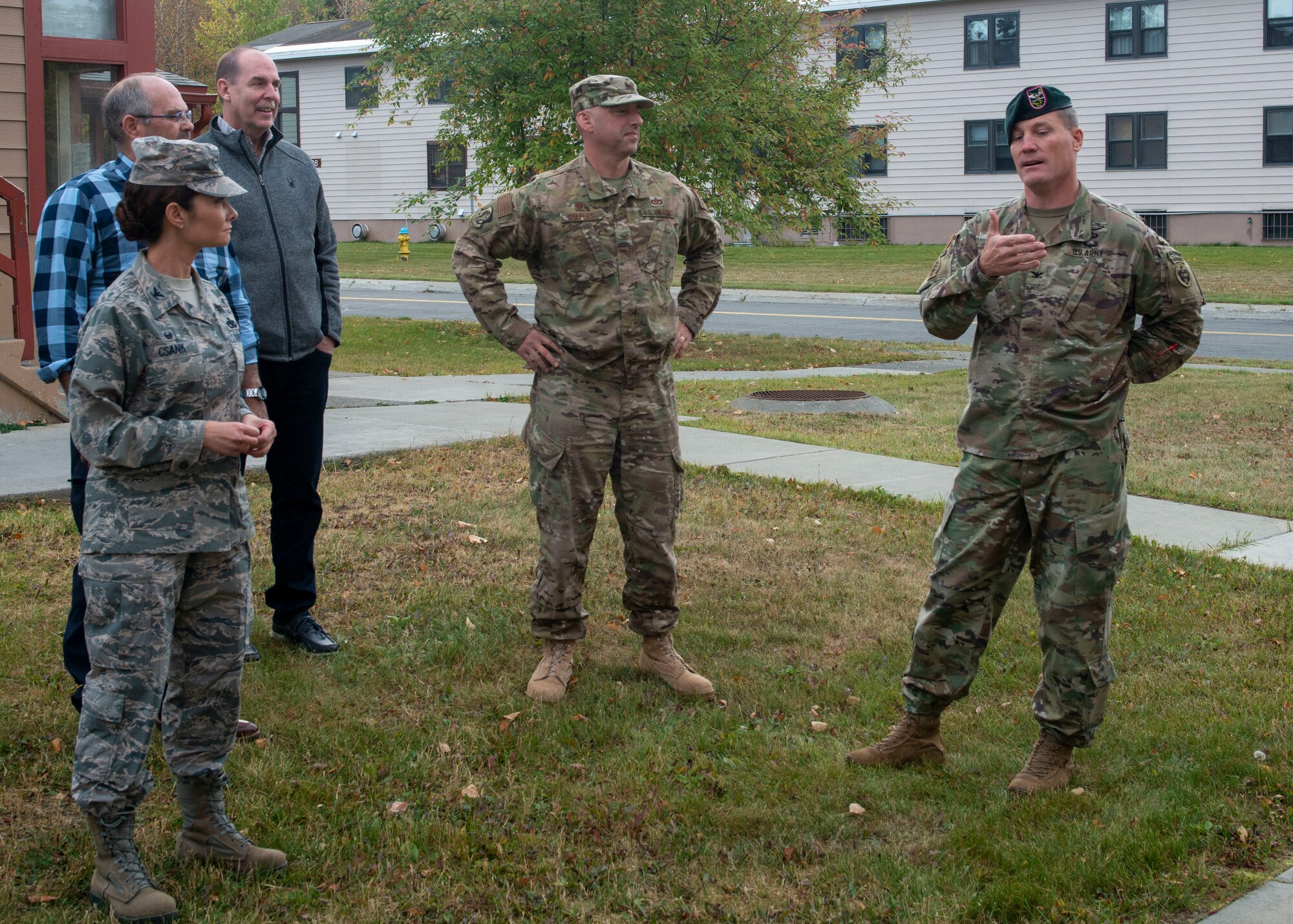 U.S. Army Col. Sean Williams, U.S. Army Alaska chief of staff, speaks during a ribbon cutting ceremony held for new distinguished visitors’ quarters on Joint Base Elmendorf-Richardson, Alaska September 6, 2019. The new quarters are the result of a renovation project consisting of demolishing eight visitors’ quarters on the first floor of the Northern Lights Inn and replacing them with four larger business suites for distinguished visitors.