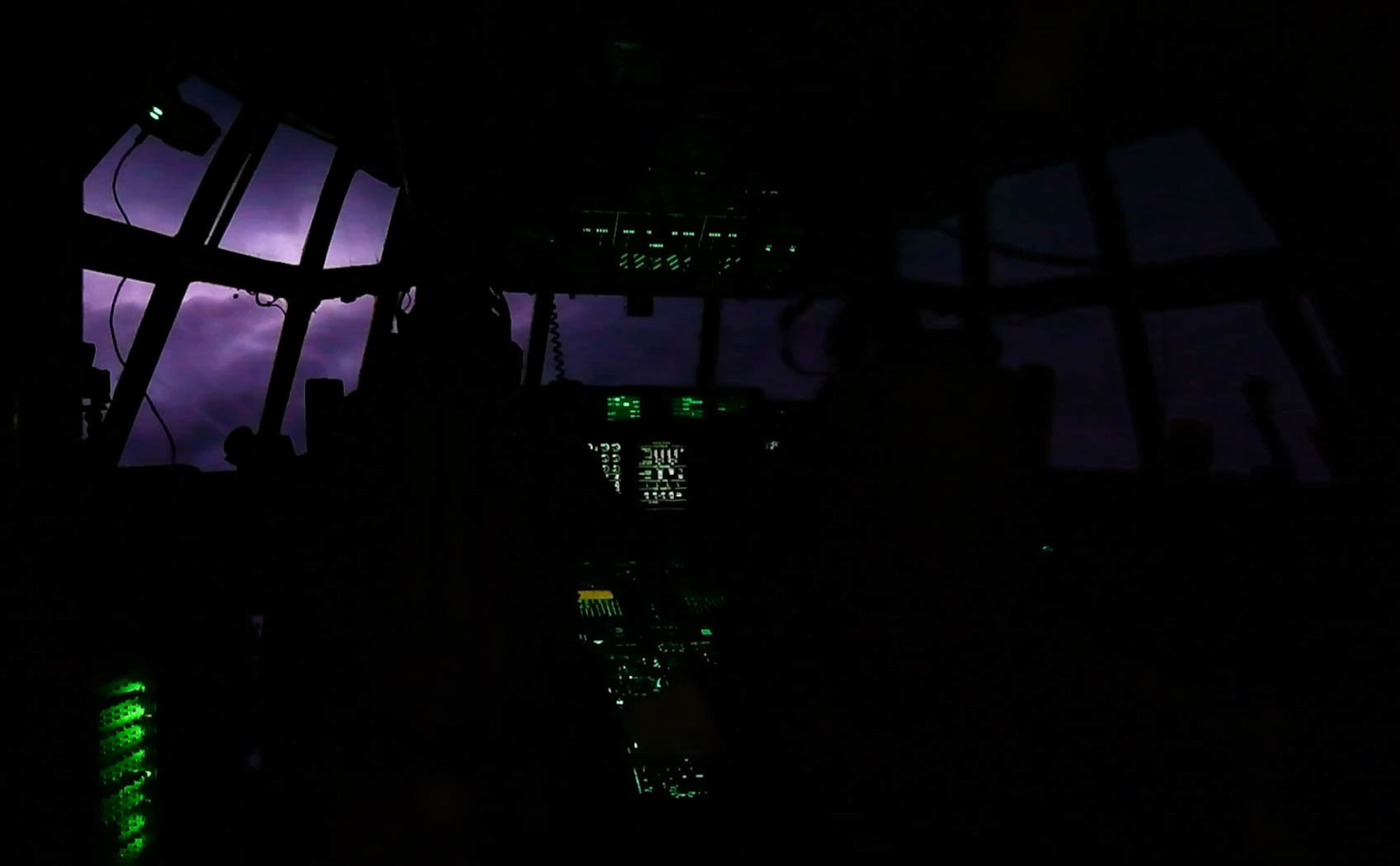 The U.S. Air Force Reserve Hurricane Hunters fly in the eye of Hurricane Dorian, Aug. 31, 2019. The WC-130J aircraft flew through the eye of the hurricane four times to gather weather data to determine the intensity and path. (U.S. Air Force photo by Staff Sgt. Diana Cossaboom)