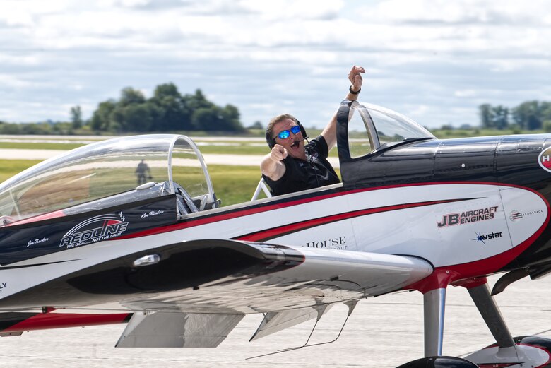 Billy Werth of the Redline aerial acrobatics team drives by the audience at the 2019 Grissom Air & Space Expo at Grissom Air Reserve Base, September 7, 2019. Grissom's first airshow in over 15 years drew an estimated crowd of over 50,000. (U.S. Air Force photo / A1C Harrison Withrow)
