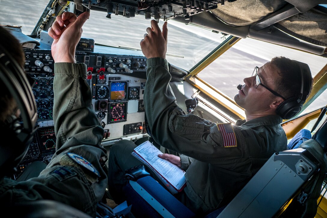 Capt. Asher Brooks, 173rd Air Refueling Squadron pilot, prepares for flight on a KC-135 Stratotanker from the 151st Air Refueling Wing Aug. 29, 2019, at Joint Base Pearl Harbor-Hickam,