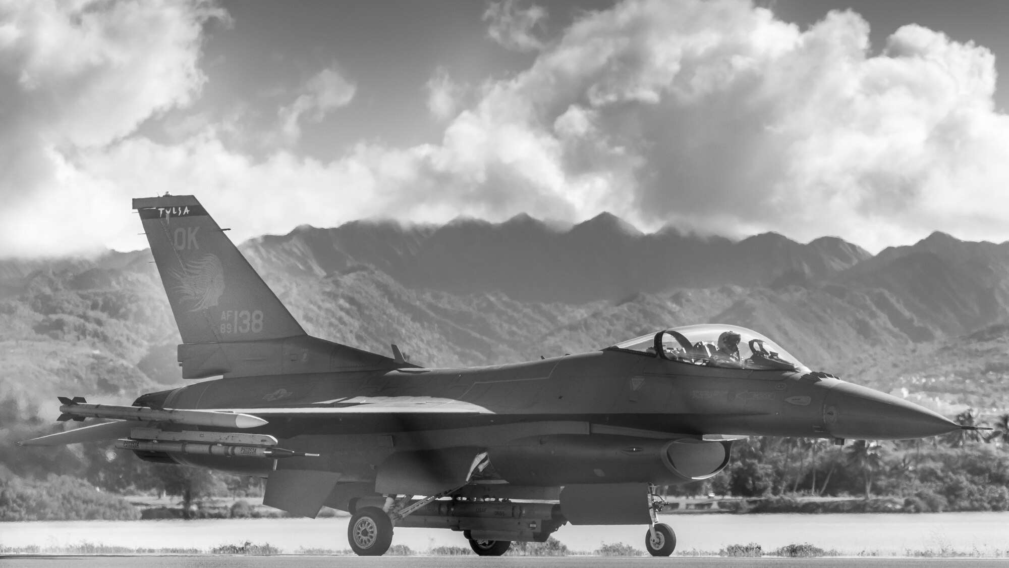 An F-16 Tulsa Viper taxies for flight during a Sentry Aloha exercise Aug. 29, 2019, at Joint Base Pearl Harbor-Hickam, Hawaii.