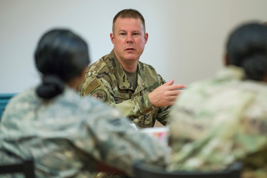 Chief Master Sgt. Charles Hoffman, command chief of Air Force Global Strike Command, visited the 307th Bomb Wing at Barksdale Air Force Base, Louisiana, Sept. 7, 2019. Hoffman spoke with Reserve Citizen Airmen from around the wing and was give the opportunity to familiarize himself with various facets of the wing's mission.