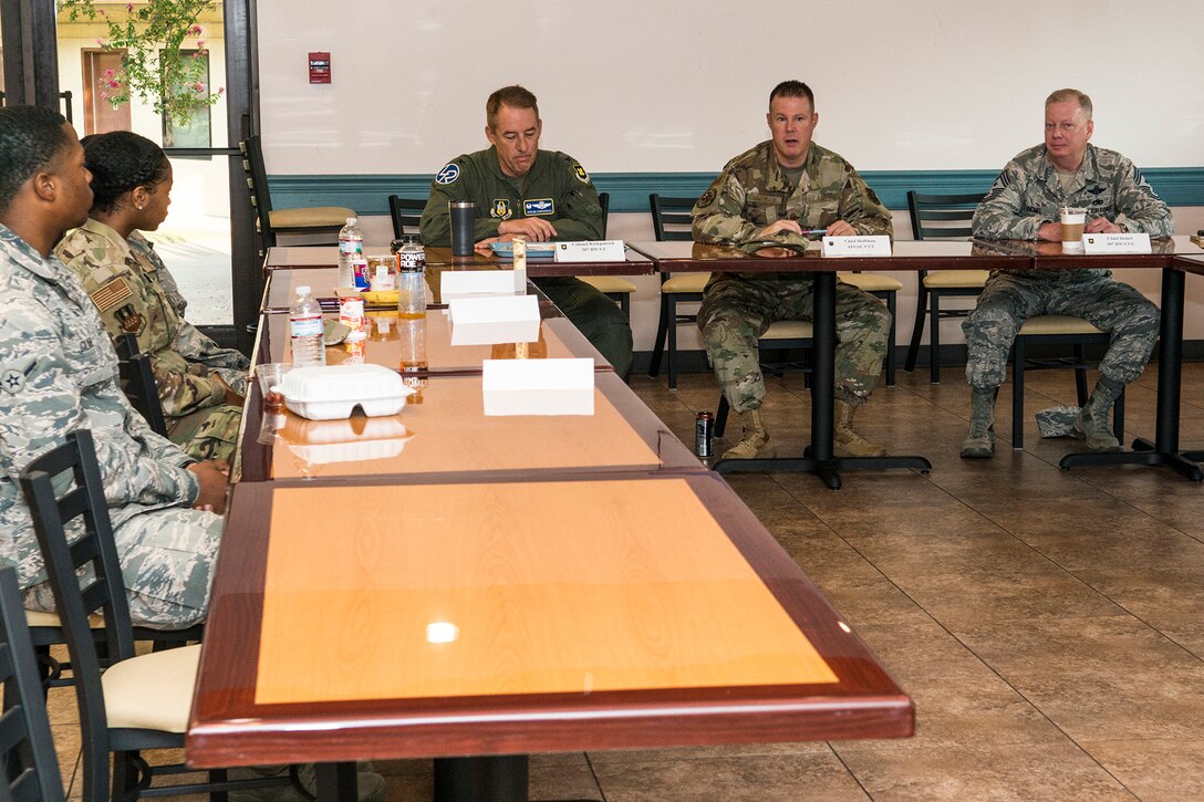 Chief Master Sgt. Charles Hoffman, command chief of Air Force Global Strike Command, visited the 307th Bomb Wing at Barksdale Air Force Base, Louisiana, Sept. 7, 2019. Hoffman spoke with Reserve Citizen Airmen from around the wing and was give the opportunity to familiarize himself with various facets of the wing's mission.