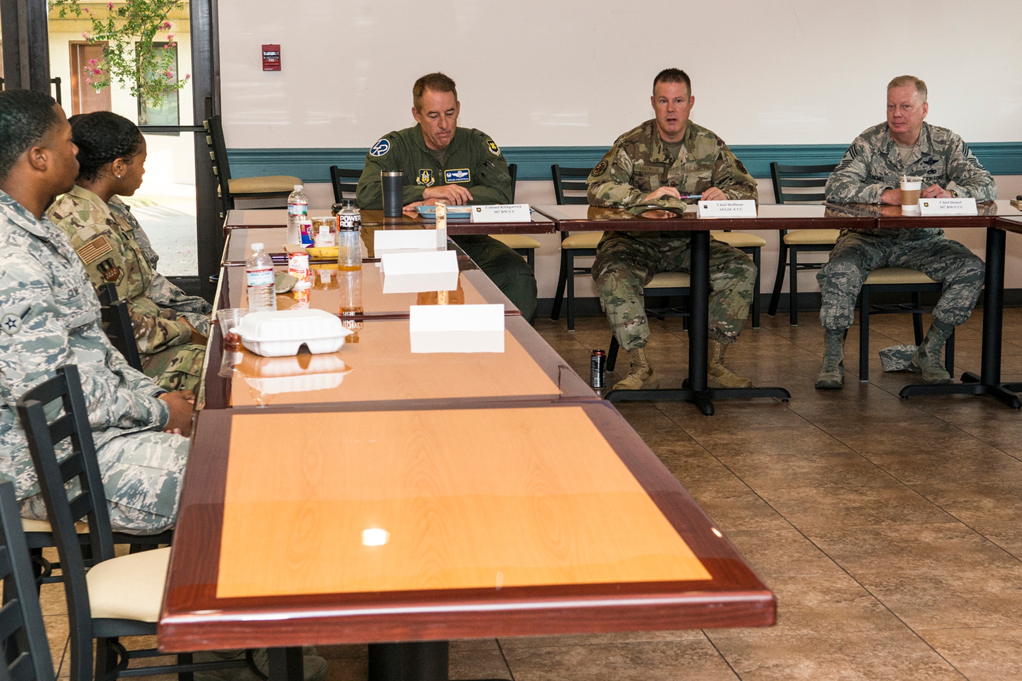 Chief Master Sgt. Charles Hoffman, command chief of Air Force Global Strike Command, visited the 307th Bomb Wing at Barksdale Air Force Base, Louisiana, Sept. 7, 2019. Hoffman spoke with Reserve Citizen Airmen from around the wing and was give the opportunity to familiarize himself with various facets of the wing's mission.