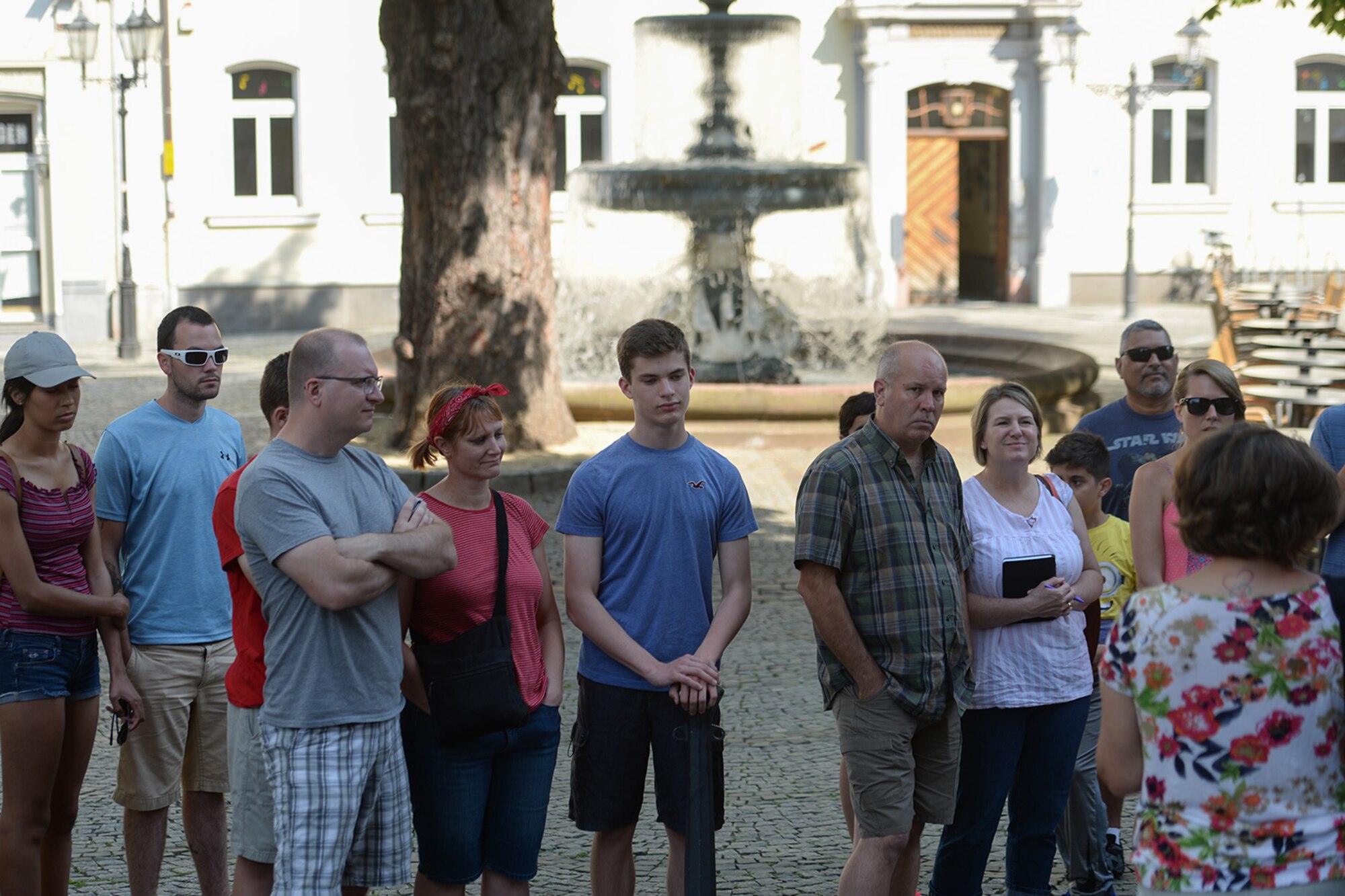 Ramstein Air Base Newcomers Tour attendees learn about the history of Kaiserslautern while touring Kaiserslautern, Germany, June 27, 2019. The RAB Newcomers Tour is scheduled for every Thursday from 8:15 a.m. to 3:45 p.m.