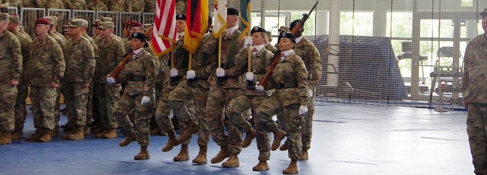 The 7th Army NCO Academy conducts a graduation ceremony for Basic Leader Course attendees in the Tower Barracks Gym.