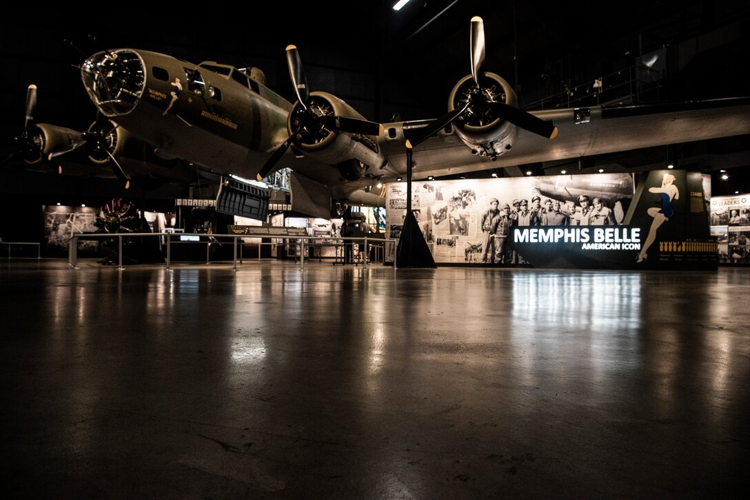 The B-17F "Memphis Belle" Flying Fortress was used during World War II and now sits on display in The National Museum of the U.S. Air Force Sept. 4, 2019, at Wright-Patterson Air Force Base, Ohio. The Memphis Bell was the first heavy bomber in the Army Air Force to complete 25 combat missions. Some Airmen from F.E. Warren Air Force Base, Wyo. was able to view the iconic aircraft and many others during their heritage and teamwork trip to the museum. (U. S. Air Force photo by Senior Airman Abbigayle Williams)
