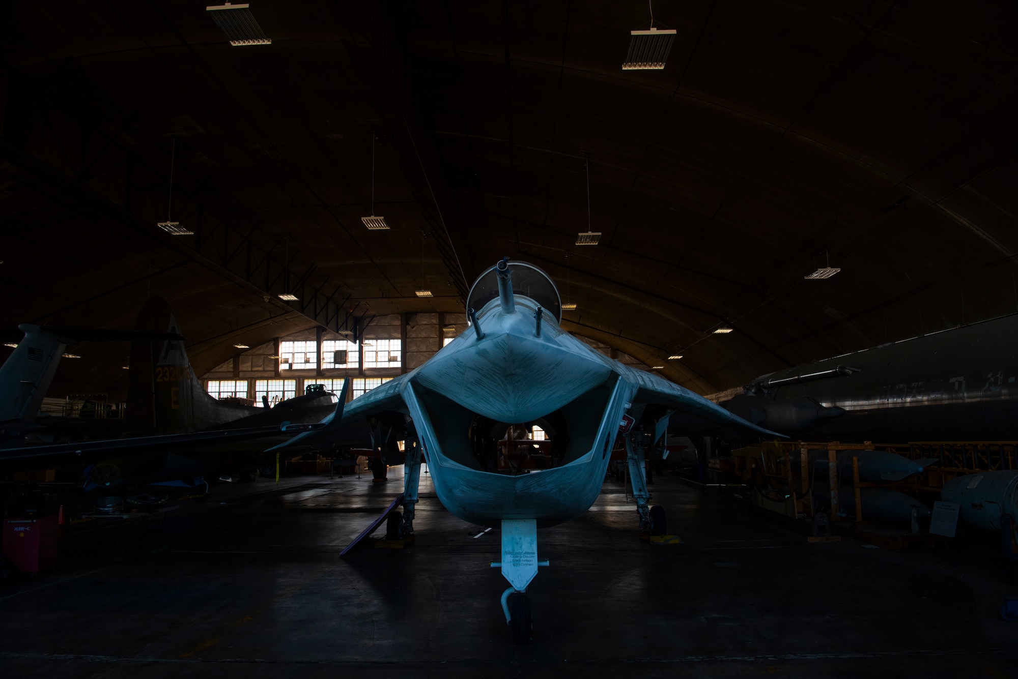 An aircraft sits in the restoration hangar of The National Museum of the U.S. Air Force Sept. 5, 2019, at Wright-Patterson Air Force Base, Ohio. The restoration hangar was one of the stops on a tour provided to Airmen of F.E. Warren Air Force Base, Wyo., as part of a heritage and teamwork trip. The museum trip provided Airmen with the opportunity  to understand the history behind the ICBM mission. (U.S. Air Force photo by Senior Airman Abbigayle Williams)