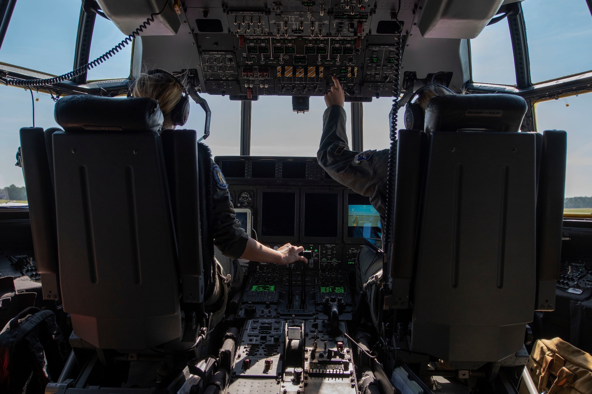Capt. Leslie Weisz, 71st Rescue Squadron (RQS) pilot, initiates takeoff in an HC-130J Combat King II during the airframe’s first flight to be operated by an all-female aircrew Sept. 6, 2019, at Moody Air Force Base, Ga. The 71st RQS provides rapidly deployable, expeditionary personnel recovery forces for theater commanders for contingency and crisis response operations worldwide. (U.S. Air Force photo by 2nd Lt. Kaylin P. Hankerson)