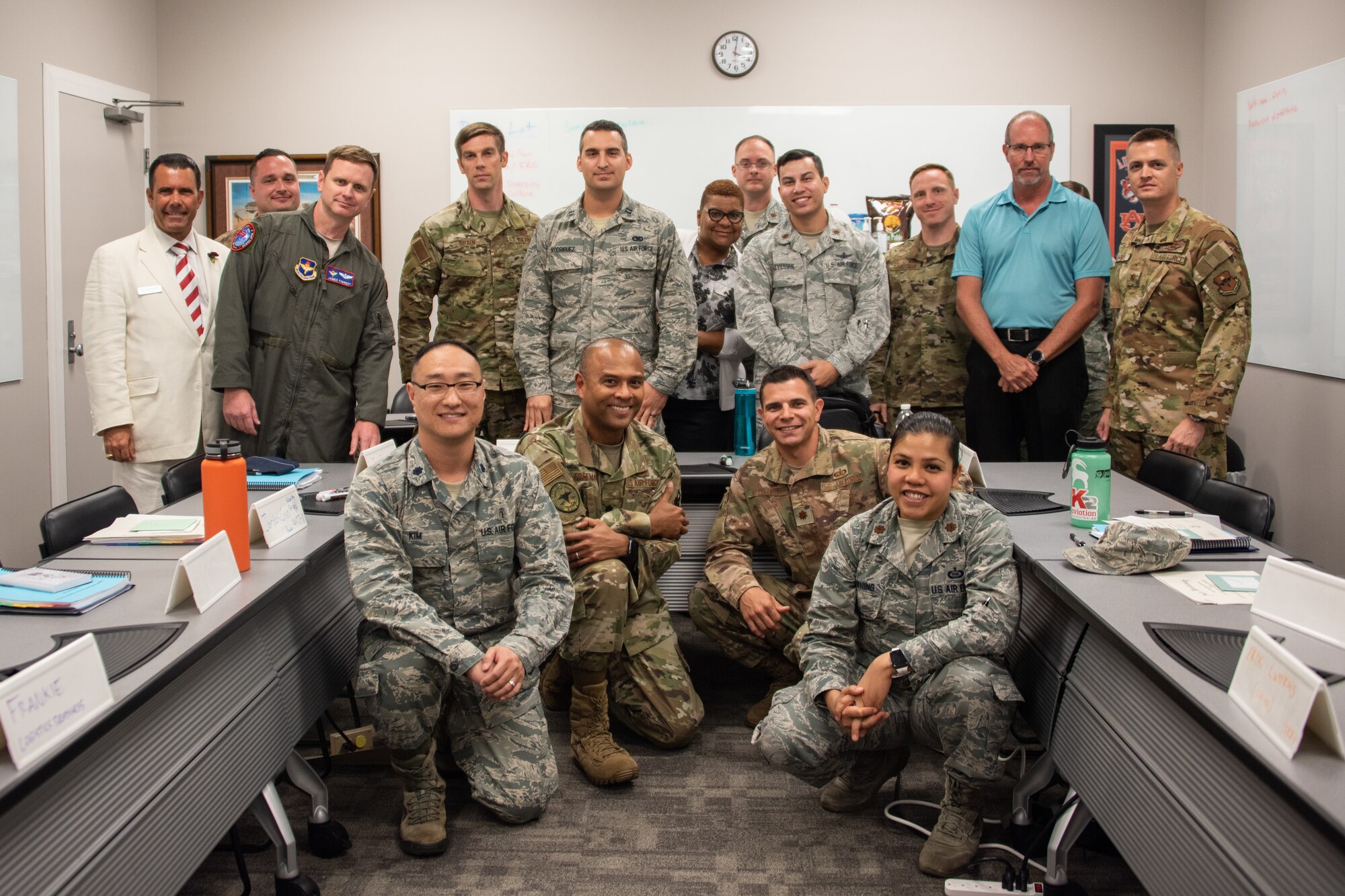 Graduates of Air University’s Leadership Development Course for Squadron Command pose for a group photo, Aug. 29, 2019, on Maxwell Air Force Base, Alabama. Maj. Richard Mottinelli, LDC graduate, said that having the perspective and mentorship from retired commanders and academic scholars helped give the students insight into leadership qualities, personality traits and communication tools that they haven’t gotten before from other professional military education courses.