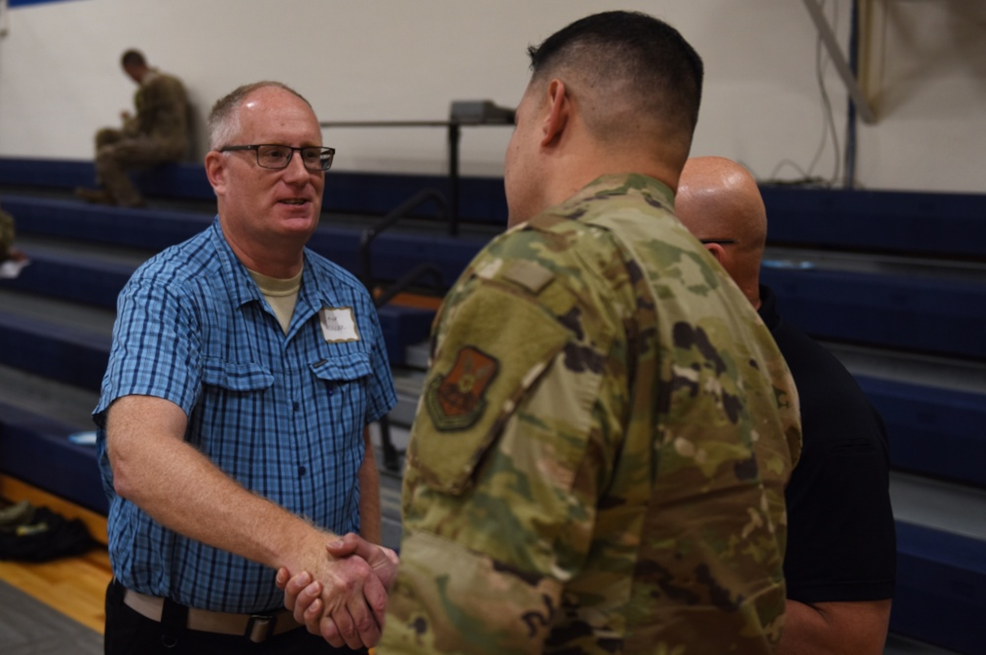 Lt. Col. Alan Haedge, 341st Communications Squadron commander, speaks with an Air Force Global Strike Command representative during a Local Integrated Response Plan exercise Aug. 26, 2019, at Augusta, Mont. The LIRP exercise provides a training opportunity for experts from the 341st Missile Wing and multiple federal, state, local and tribal agencies to practice contingency checklists and procedures in response to a simulated incident. (U.S. Air Force photo by Airman 1st Class Jacob M. Thompson)
