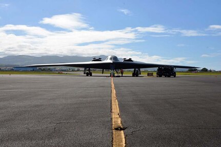 U.S. Air Force B-2 Spirit aircraft flew from RAF Fairford, England, to Lajes Field, Azores, Portugal, on Sept. 9, 2019, to conduct hot pit refueling in the U.S. European Command area of responsibility.