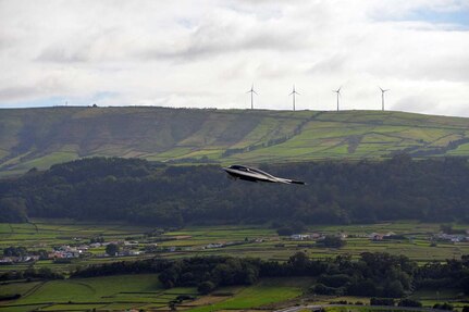 U.S. Air Force B-2 Spirit aircraft flew from RAF Fairford, England, to Lajes Field, Azores, Portugal, on Sept. 9, 2019, to conduct hot pit refueling in the U.S. European Command area of responsibility.