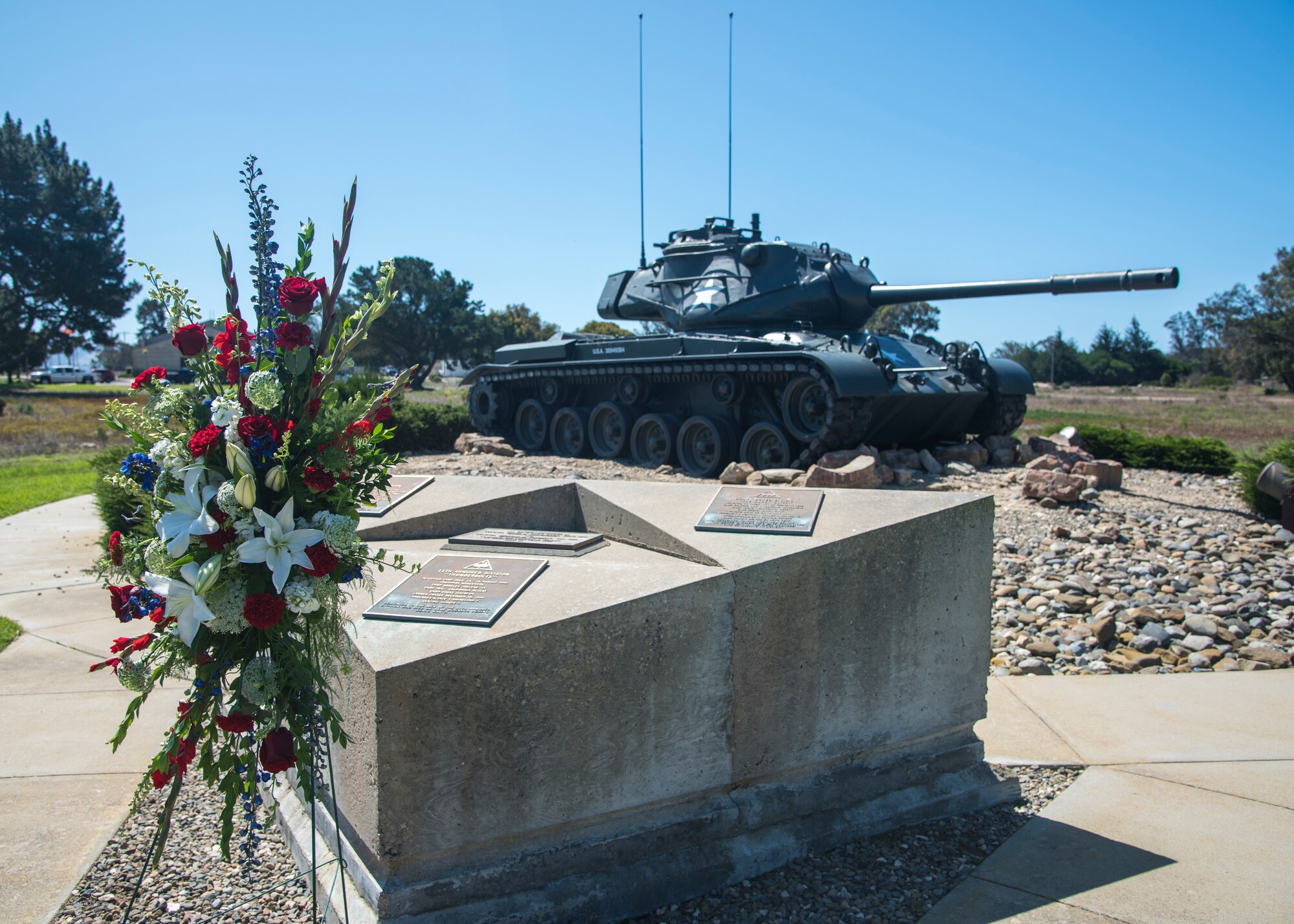 Members of Vandenberg participated in a recognition ceremony for the 75th anniversary of the 11th Armored Division’s completion of training, which occurred on Camp Cooke, September 10, 2019 at Vandenberg Air Force Base, Calif. The 11th AD was a division of the United States Army in World War II, which arrived at Camp Cooke February 11, 1944 and disbanded in 1945 after the war ended. (U.S. Air Force photo by Airman 1st Class Aubree Milks)