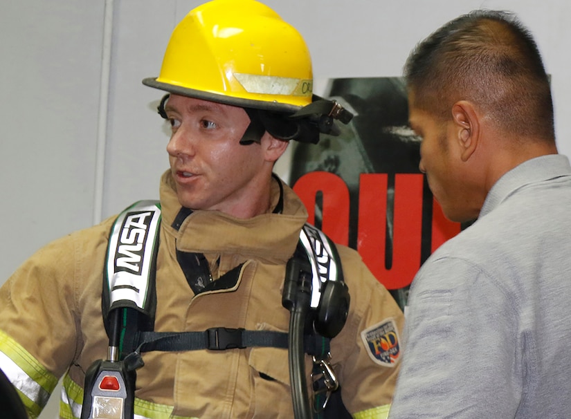 Capt. Robert Schapiro, Task Force Javelin liaison and volunteer fire fighter honored 343 firefighters who lost their lives on Sept. 11, 2001 by climbing 110 stories in full fire fighter kit, Sept. 6, 2019, at the Camp Arifjan gym.