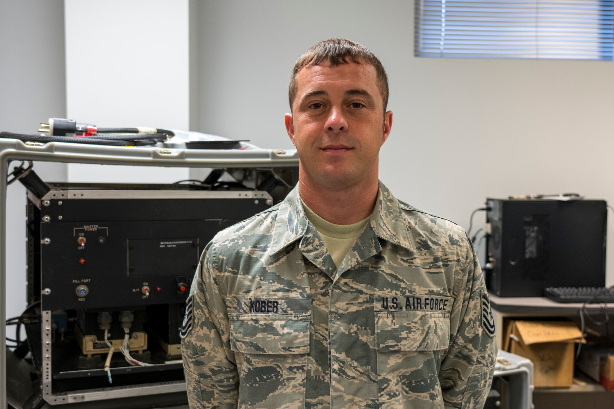 Tech. Sgt. Russell Kober, 403rd Maintenance Squadron meteorology equipment technician, poses for a photo, Aug. 26, 2019 at Keesler Air Force Base, Mississippi. Kober was selected as the 403rd Wing’s second quarter award winner in the noncommissioned officer category. (U.S. Air Force photo by Tech. Sgt. Christopher Carranza)