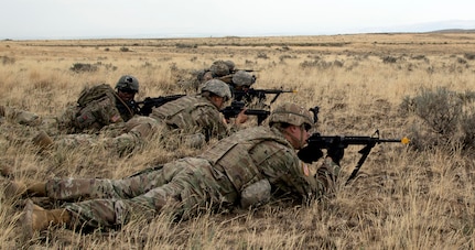 Soldiers lay in the ready position during Rising Thunder 19.