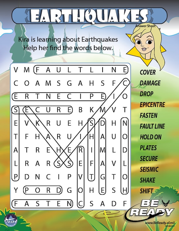 Earthquakes Answer Sheet ages 8-12.