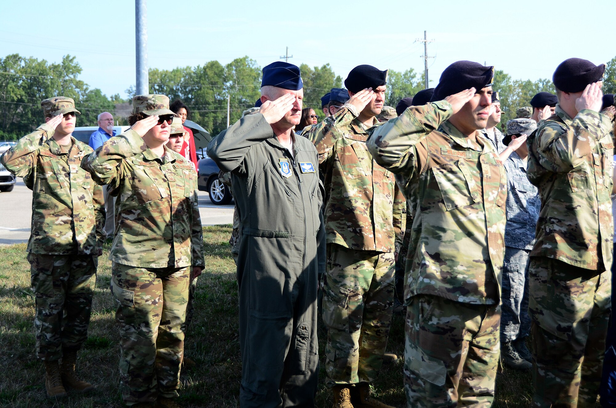 More than 100 members of the 445th Airlift Wing participated in the Patriot Day Ceremony held on the lawn of the Major LeRoy W. Homer, Jr. Operations building today to honor those who lost their lives Sept. 11, 2001
